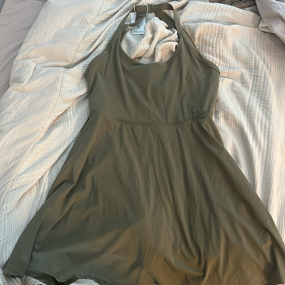 Halara olive green tennis dress with built in shorts
